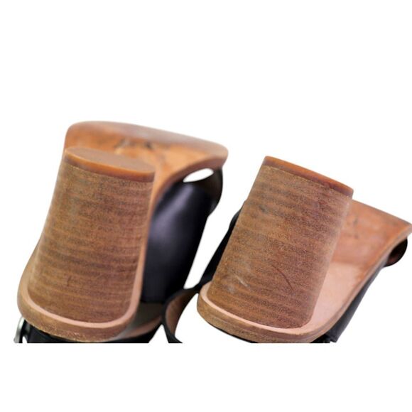 Madewell BLACK GENUINE LEATHER HIGH HEEL OPEN TOE BUCKLE SLINGBACK SANDALS Sz 7 - Picture 11 of 12